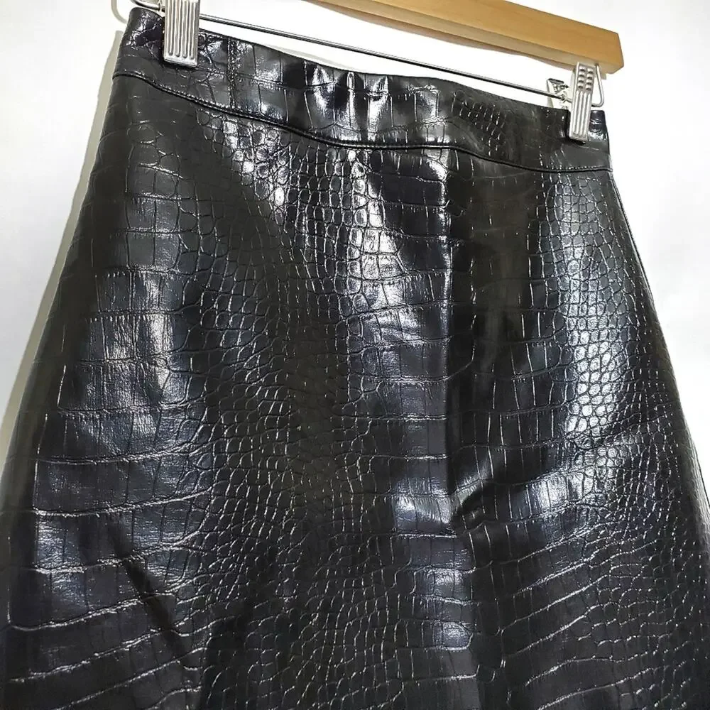 Oak + Fort | Snakeskin Pattern Patent Leather Raw Hem A-Line Miniskirt